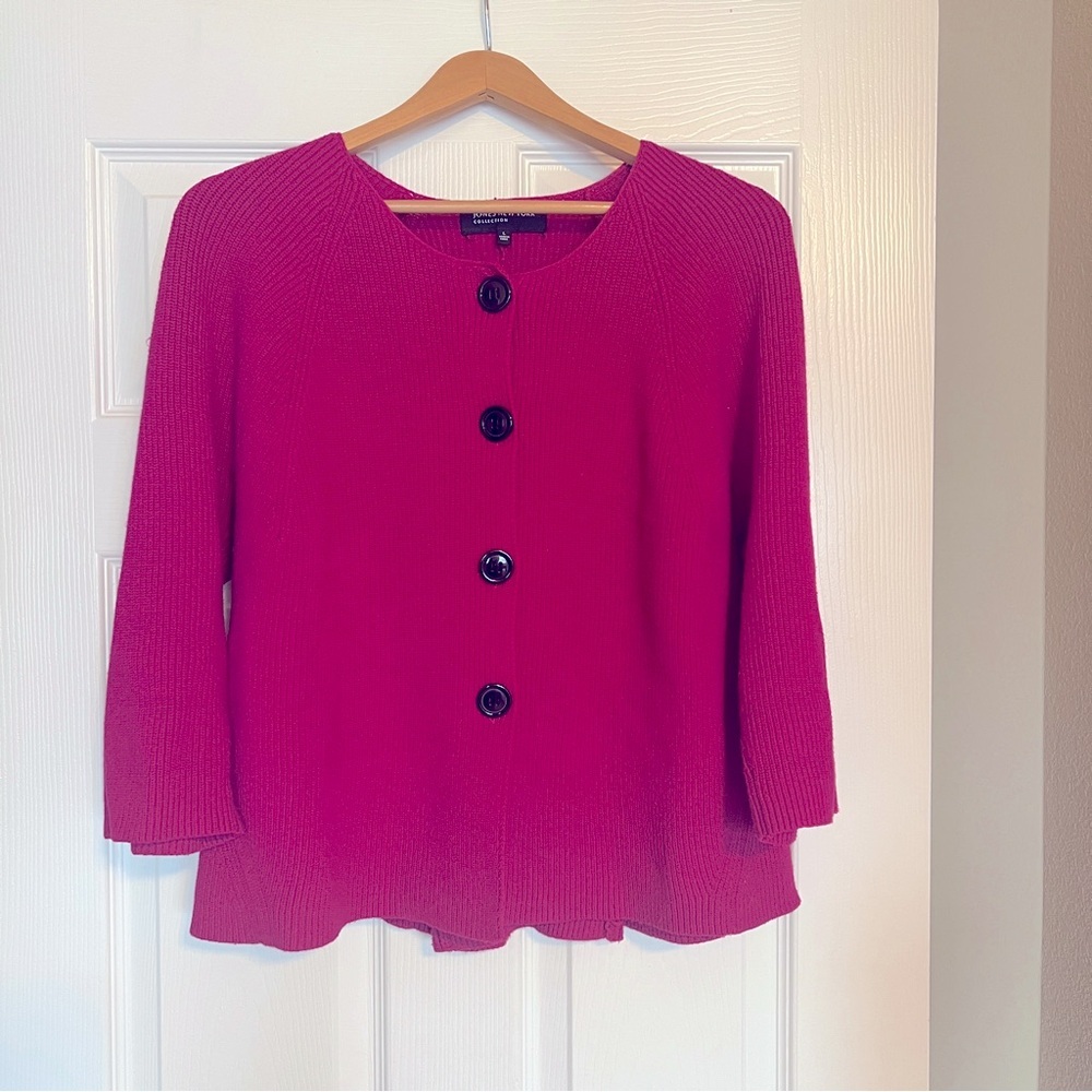 Jones New York Collection Cardigan Sweater Size Large Fuchsia Cable Knit D12